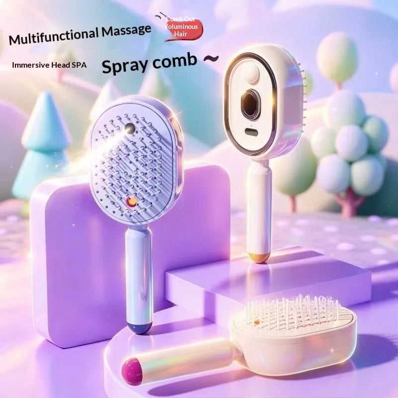 Electric Airbag Massage Comb With Mist Spray - Anti-Tangle Hair Styling Tool For Women