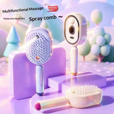 Electric Airbag Massage Comb With Mist Spray - Anti-Tangle Hair Styling Tool For Women